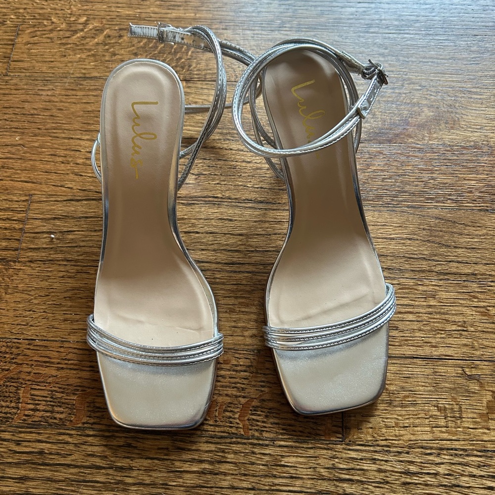 Lulu's Metallic Silver Strappy Heels